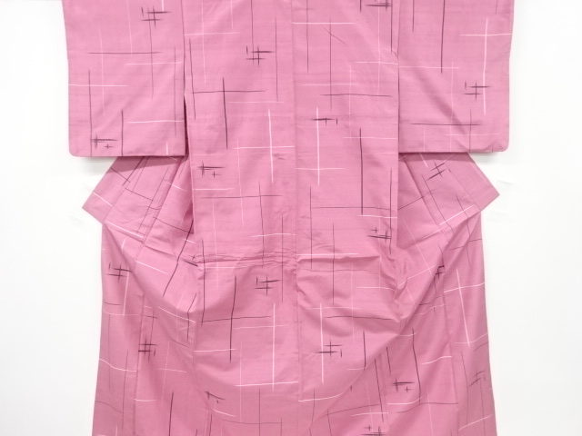 JAPANESE KIMONO / ANTIQUE KIMONO / SILK / TSUMUGI / WOVEN ABSTRACT PATTERN